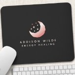 Mousepad Logotipo das estrelas da lua do Dourado Crescente<br><div class="desc">Placa de Logotipo das Estrelas de Lua do Crescente Dourado Celeste. Este elegante design de negócios moderno apresenta uma lua e estrelas sobre um fundo negro sólido.</div>