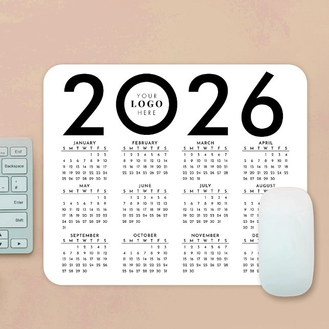 Mousepad Logotipo de empresa minimalista do calendário 2026 (Criador carregado)