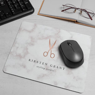 Mousepad Logotipo de salão da tesoura Dourada de mármore e 