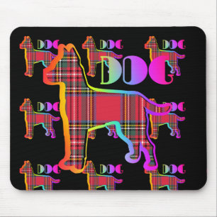 Mousepad Logotipo DOG Repetição da Xadrez Vermelha em Preto