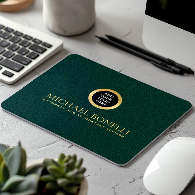 Mousepad Logotipo Dourado de luxo de couro verde escura ele (Criador carregado)
