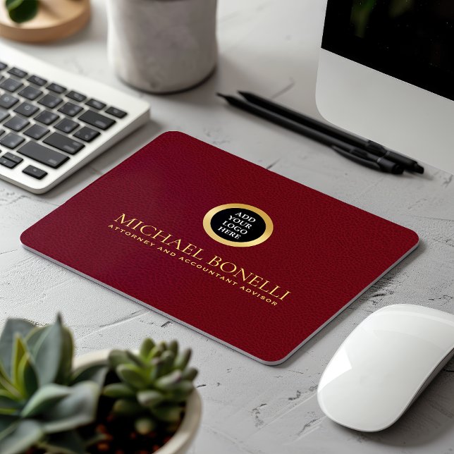 Mousepad Logotipo Dourado de luxo de couro vermelho cardeal (Criador carregado)