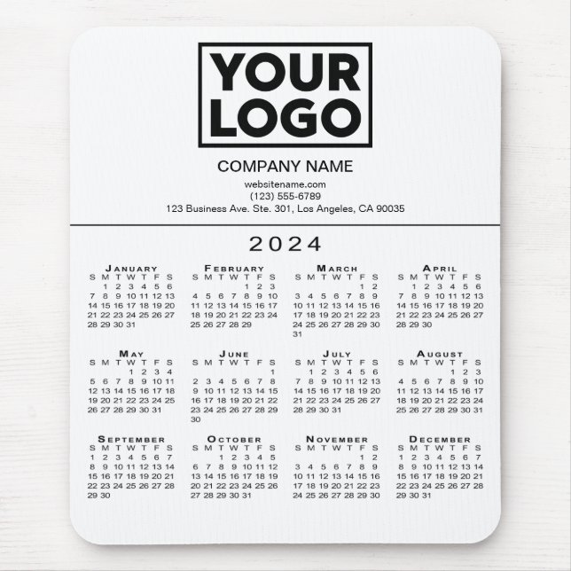 Mousepad Logotipo e texto da empresa no calendário 2024 em  (Frente)