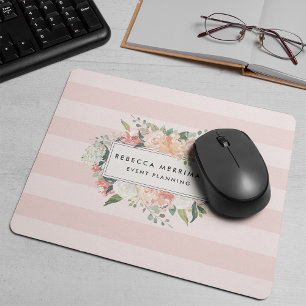 Mousepad Logotipo Floral Antiquado Estirpe Rosa Esbranqui