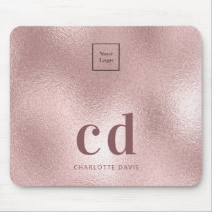 Mousepad Logotipo rosa dourado monograma - iniciais rosa