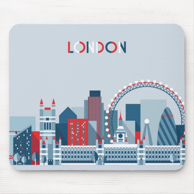 Mousepad Londres, Inglaterra skyline vermelha, branca e (Frente)