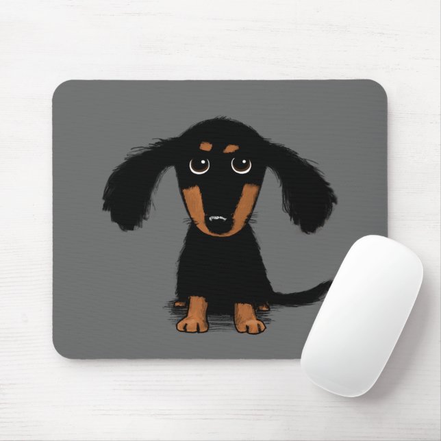 Mousepad Long Haired Dachshund Puppy Cute Dog Cartoon (Com mouse)