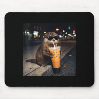 Mousepad Lontra legal bebendo café com leite gelado para ho