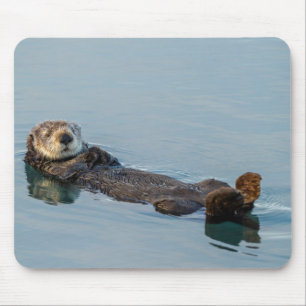 Mousepad Lontra marinha flutuando de costas no oceano