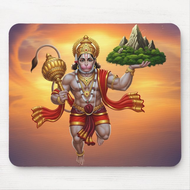 Mousepad Lord Hanuman Voando Levantando Montanha (Frente)