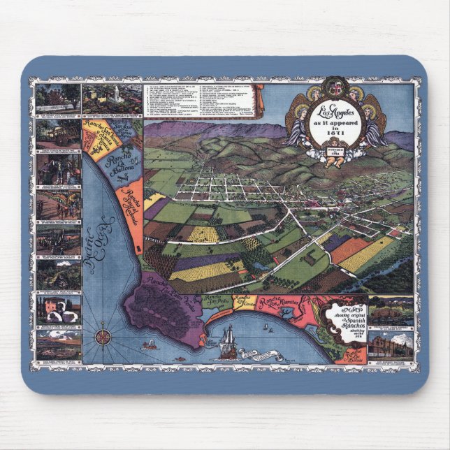 Mousepad Los Angeles, Califórnia, mapa de cidades aéreas an (Frente)