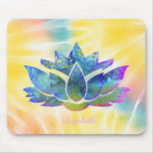 Mousepad Lótus Azul Adorável, Tie Dye Arco-íris