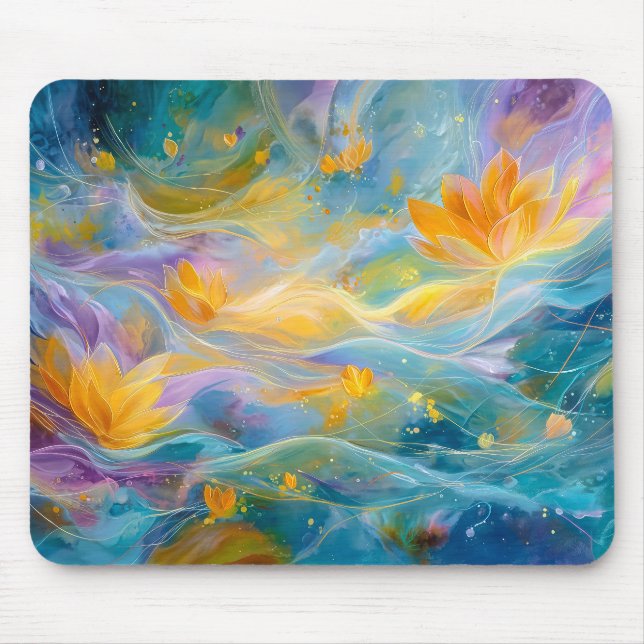 Mousepad Lótus Dourado Abstrato Flores Flutuantes (Frente)