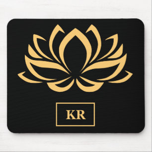 Mousepad Lótus Dourado Elegante Zen Yoga Monograma