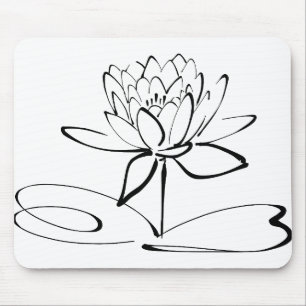 Mousepad Lótus Flower Line Art Blossom Blogue Petal