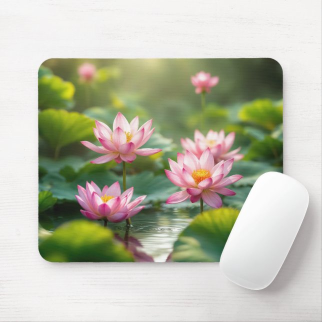 Mousepad Lotus Rosa Flutuando em um Lócio (Com mouse)