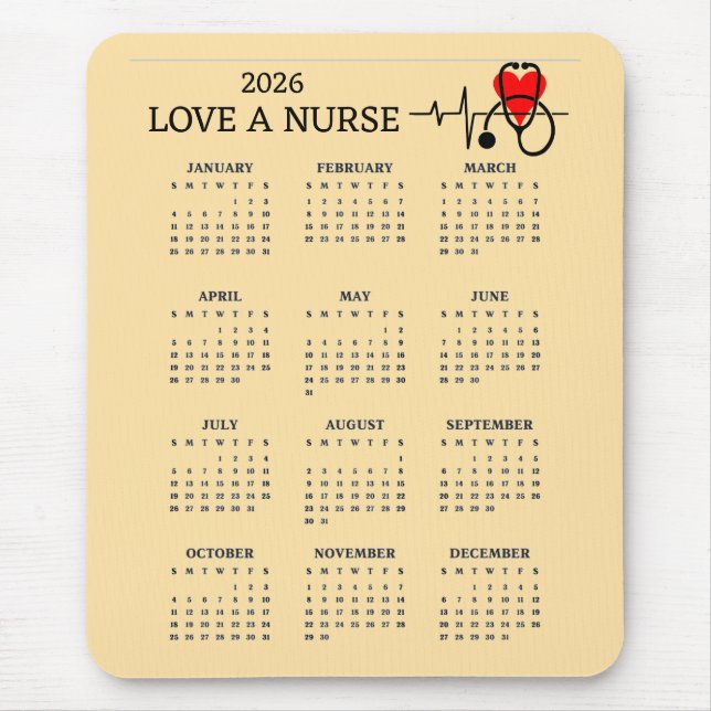 Mousepad Love a Nurse Heart Stethoscope 2026 Calendar (Frente)