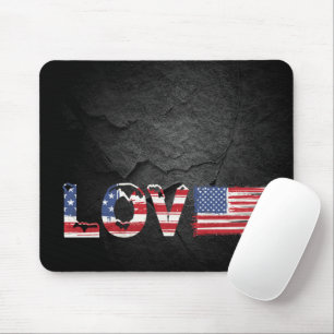 Mousepad Love American Flag em Black Rock