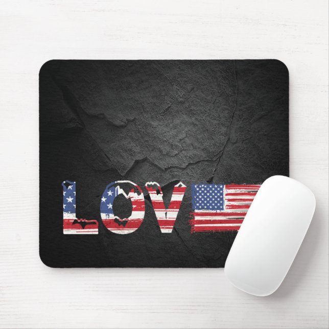 Mousepad Love American Flag em Black Rock (Com mouse)