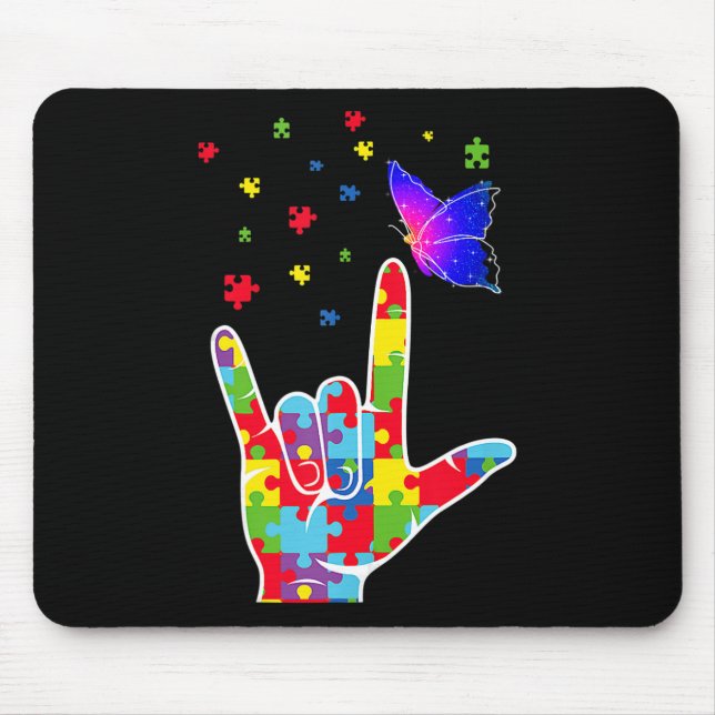 Mousepad Love ASL Sinal Language Quebra-cabeça Butterfly Au (Frente)