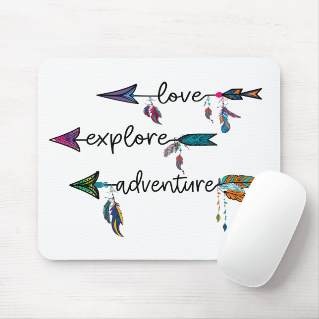 Mousepad Love Explore Adventure Arrow Tribal Boho Design (Com mouse)