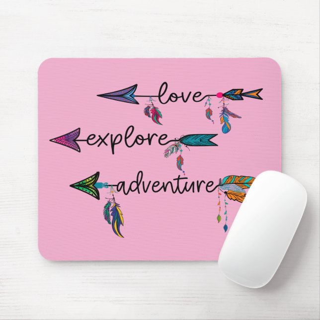 Mousepad Love Explore Adventure Arrow Tribal Boho Design (Com mouse)