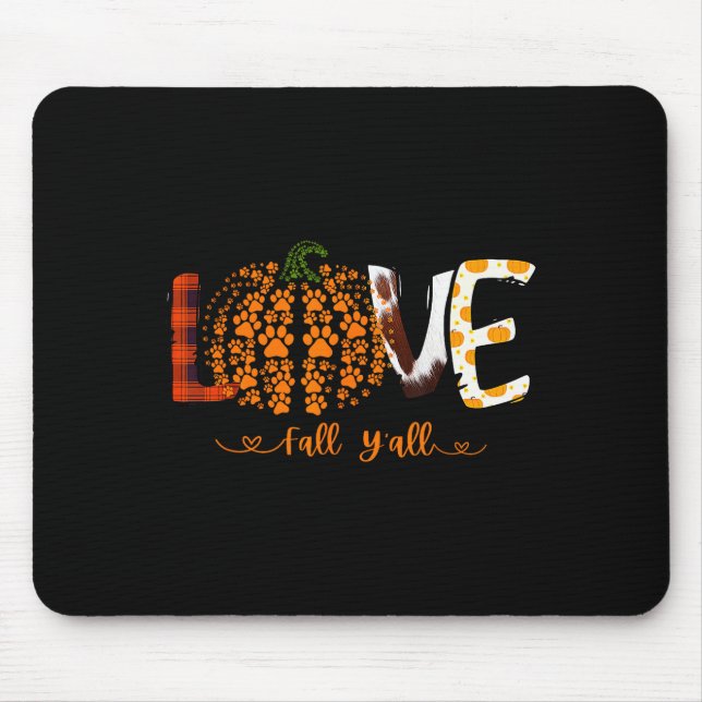 Mousepad Love Fall Y'all Pumpkin Dog Paw Print Autumn Falli (Frente)