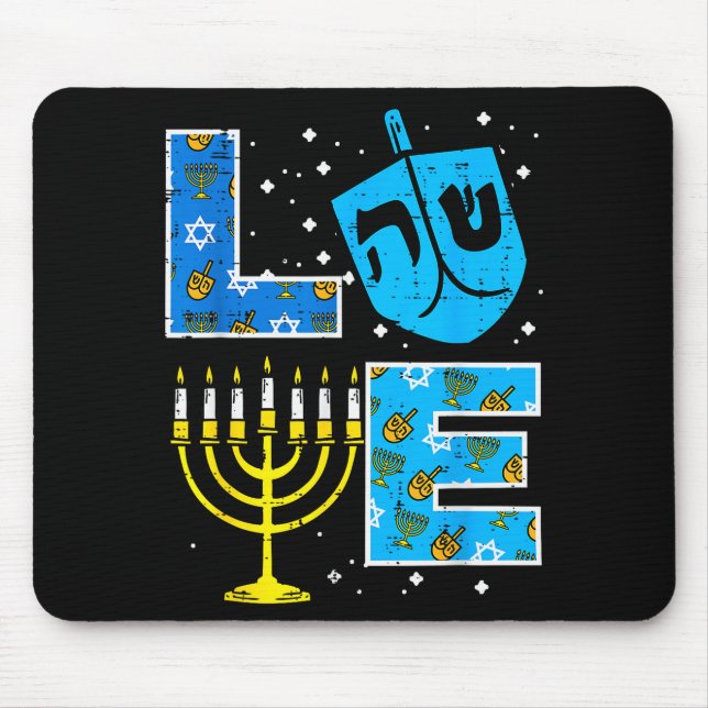 Mousepad Love Hanukkah Dreidel Menorah Jewish Chanukah Men  (Frente)