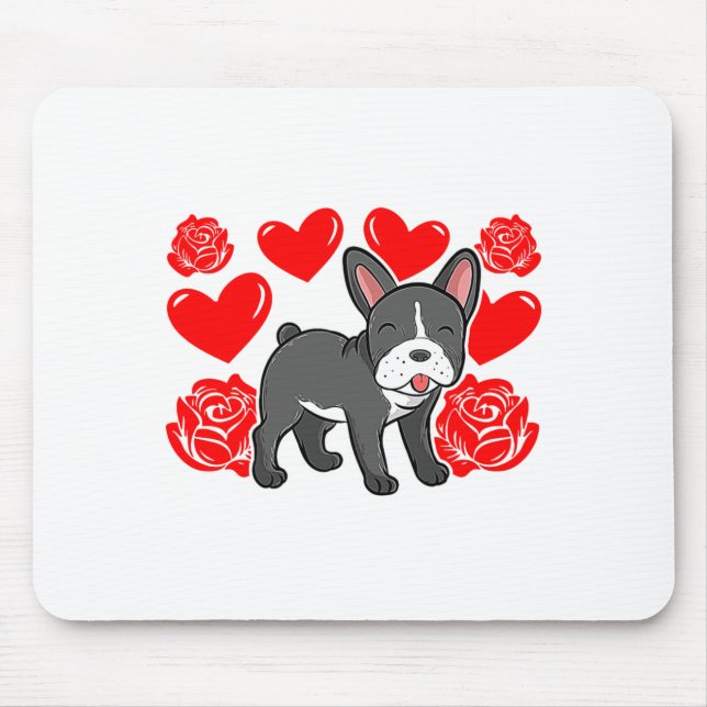 Mousepad Love Heart Valentines Day Roses French Bulldog Bo  (Frente)