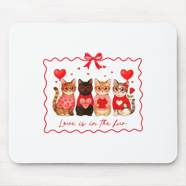 Mousepad Love Is In The Fur Cat Lovers Valentines Cute Cats (Frente)