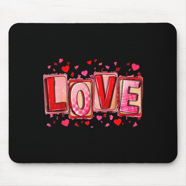 Mousepad Love Lettering Leopard Day Pink Valentine s (Frente)