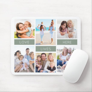 Mousepad Love Lives Here Sage Green Photo Collage