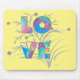 Mousepad LOVE Pad de Mouse Único com Gráfico de Flor Amarel