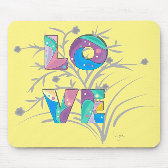 Mousepad LOVE Pad de Mouse Único com Gráfico de Flor Amarel (Frente)