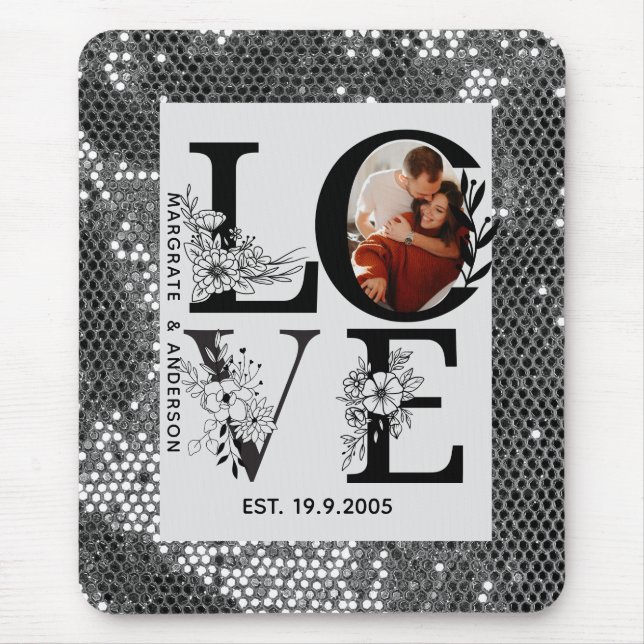 Mousepad Love photo simple modern personalised gift silver (Frente)