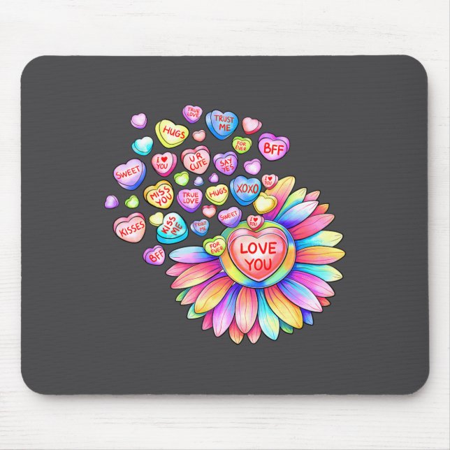 Mousepad Love Sunflower Hearts Candy Valentines Day Womens  (Frente)