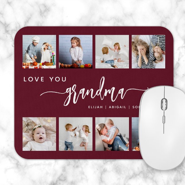 Mousepad Love You Grandma 8 Photo Collage Burgundy (Criador carregado)