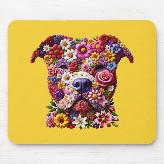 Mousepad Lover do Cachorro da Face da Flor Pitbull (Frente)