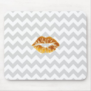 Mousepad Lt branco cinzento Chevron, beijo Dourado do batom