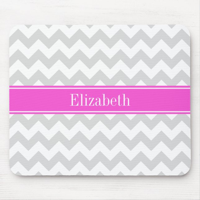 Mousepad Lt Cinza White Chevron Hot Pink Name Monograma (Frente)
