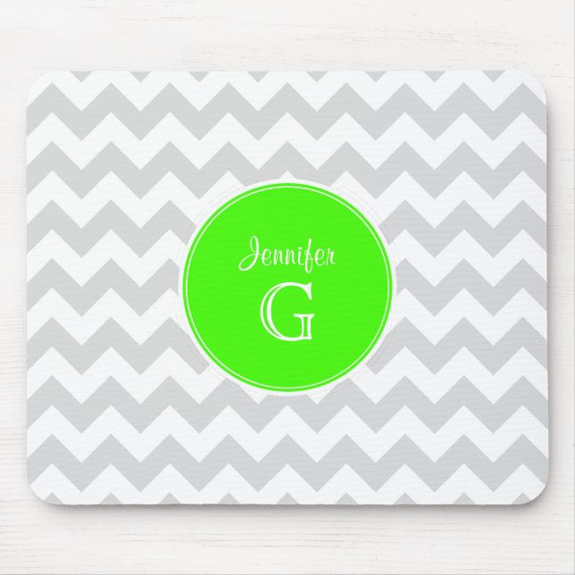 Mousepad Lt Cinza White Chevron Nome do Verde limão Monogra (Frente)