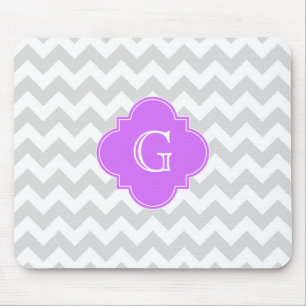 Mousepad Lt Cinza Wht Chevron Lilac Quatrefoil Monograma