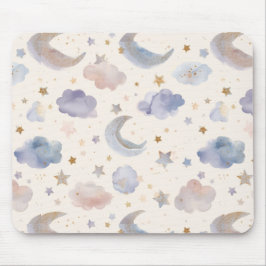 Mousepad Lua Celestial Estrelas Nuvens Aquarela Pastel