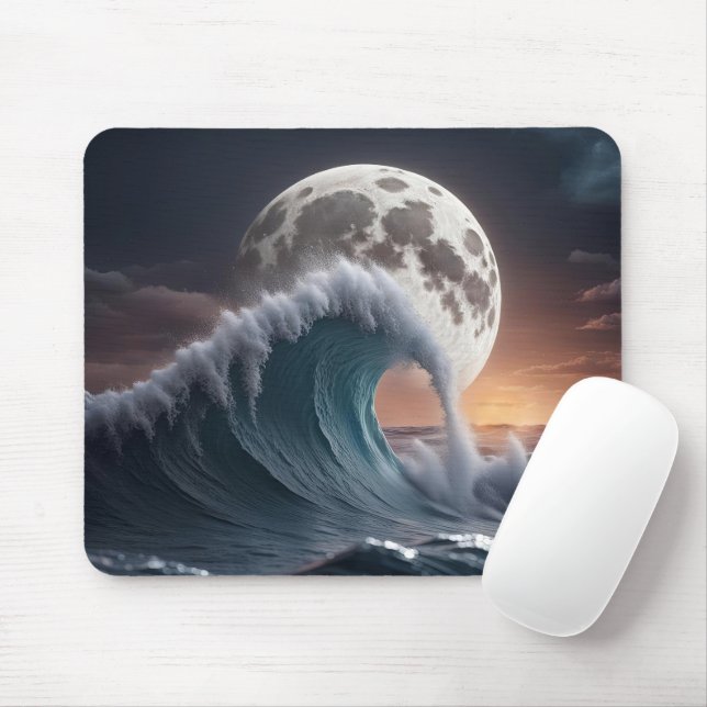 Mousepad Lua cheia e onda oceânica (Com mouse)
