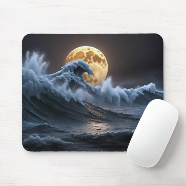 Mousepad Lua Cheia Na Onda Oceânica (Com mouse)