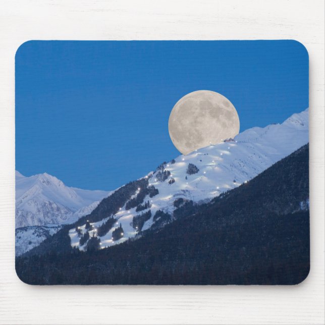 Mousepad Lua Cheia Sobre Alyeska Ski Resort, Alaska (Frente)