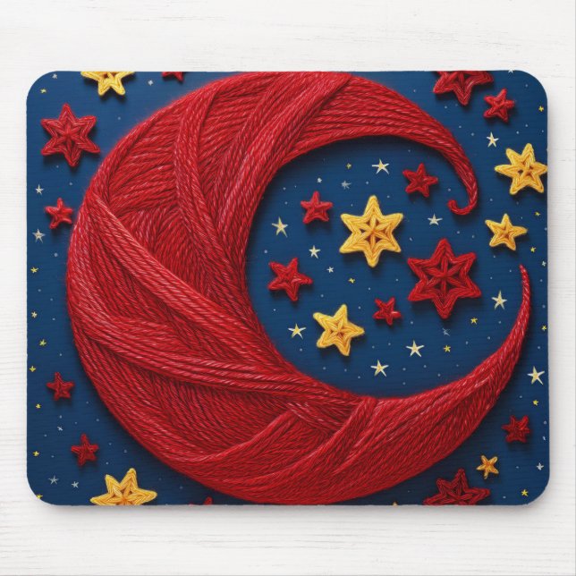 Mousepad Lua Crescente De Fios E Estrelas Num Fundo Azul (Frente)