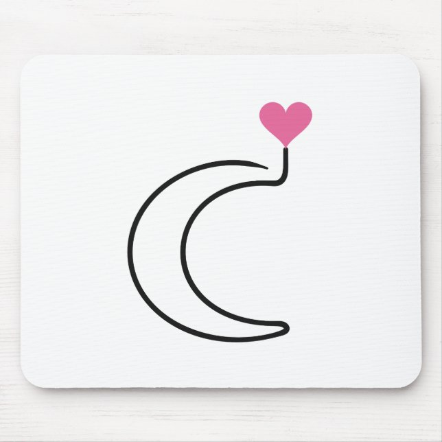 Mousepad Lua Crescente em Arte de Linha Única com Coração R (Frente)