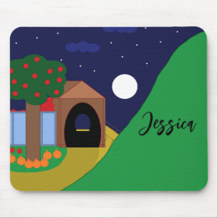 Mousepad Lua de ascensão com Árvore de Maçã e Montanha: