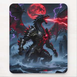 Mousepad Lua de Sangue Vermelha Fantasia de Dragão Negro de